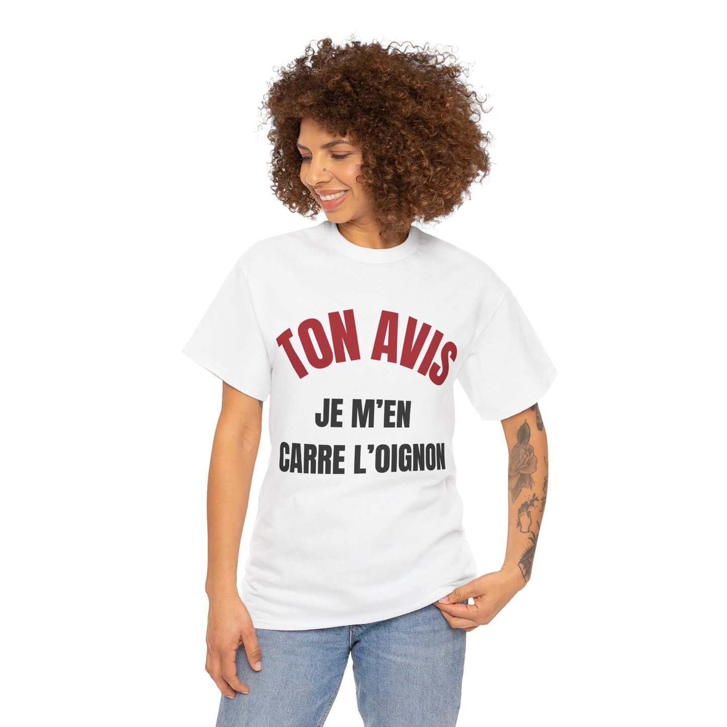 T-shirt Blanc "Ton avis je m'en carre l'oignon"